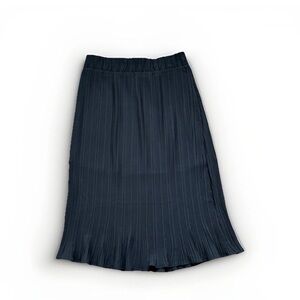 Pleione Black Pleated Midi Skirt Accordian Elastic Sz S Waist Chiffon Flowy